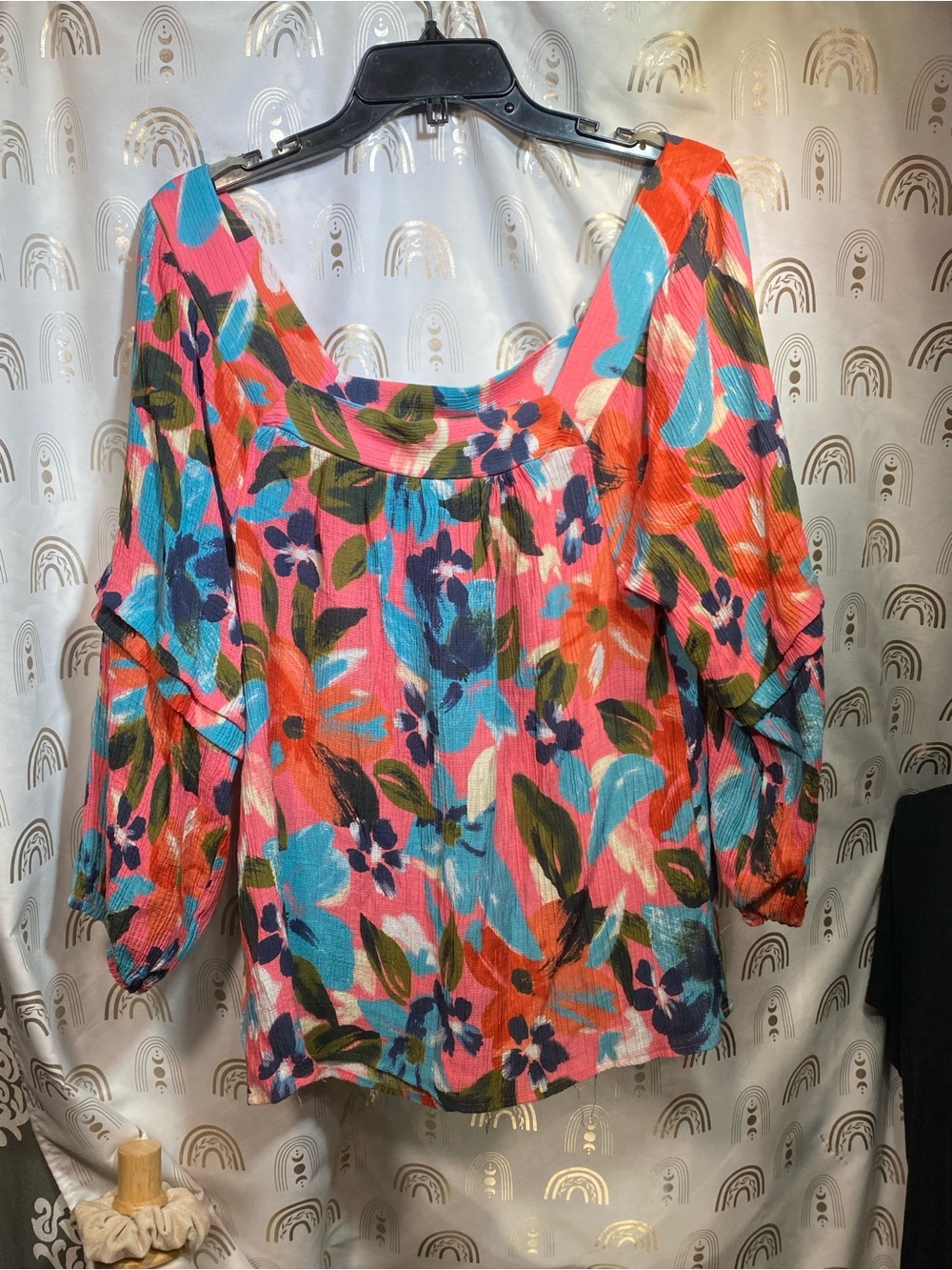 Square-Neck Floral Blouse in Pink Multi